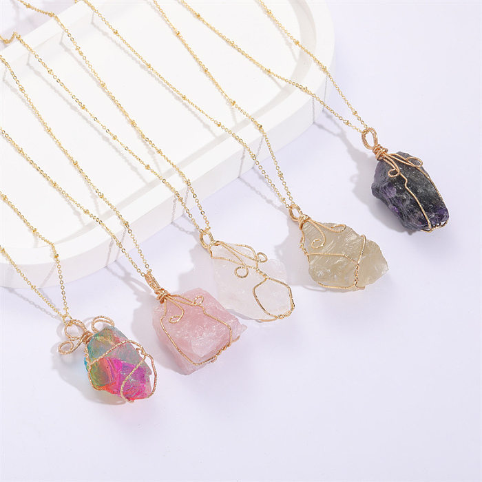 Fashion Irregular Geometric Copper Necklace Inlay Natural Stone Copper Necklaces 1 Piece