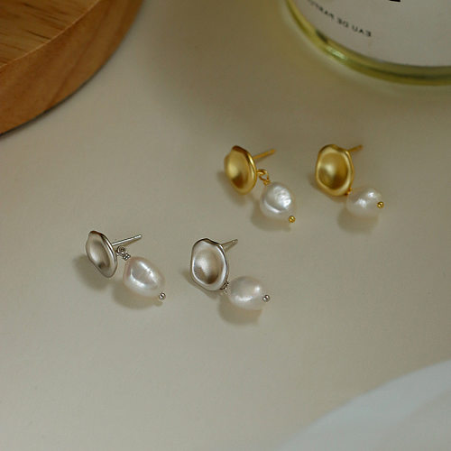 1 Pair Retro Commute Irregular Copper Pearl Plating White Gold Plated Gold Plated Drop Earrings