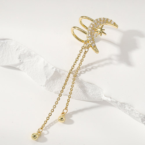 1 peça streetwear estrela lua sino chapeamento incrustação cobre zircão 14K banhado a ouro punhos de orelha