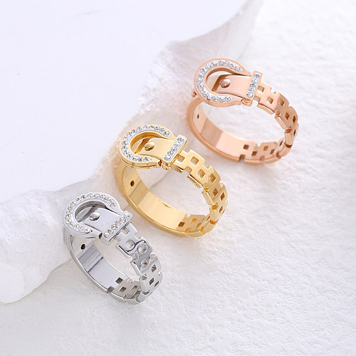 Casual Solid Color Stainless Steel Plating Inlay Zircon 24K Gold Plated Rings