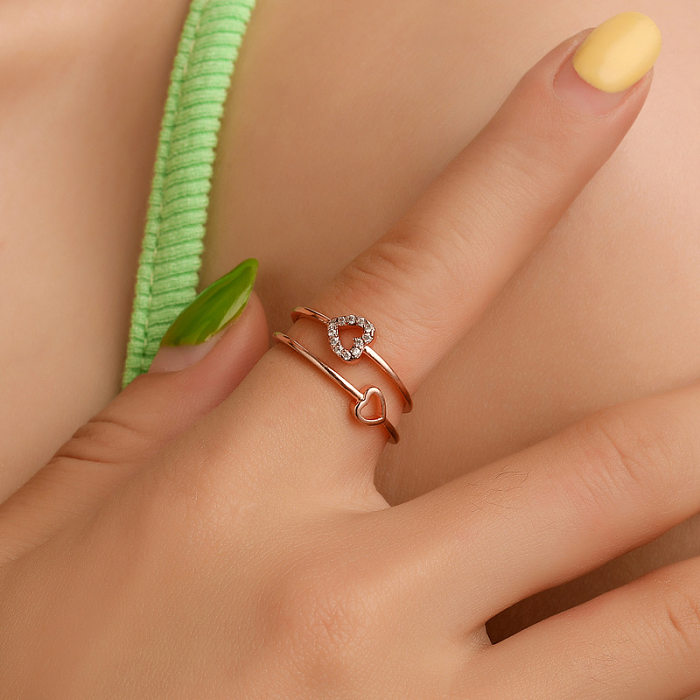 New Fashion Love Zircon Ring Simple Hollow Open Ring Wholesale jewelry