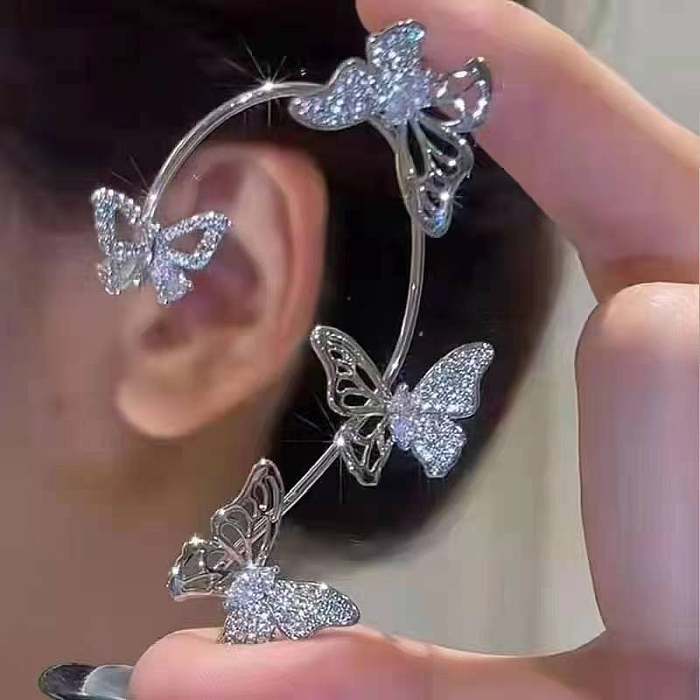 1 Piece Fairy Style Butterfly Plating Inlay Copper Rhinestones Ear Clips