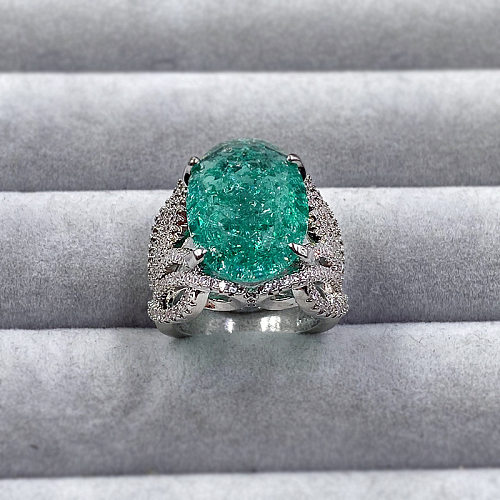 Anéis de pedras preciosas artificiais com incrustação de latão oval glam