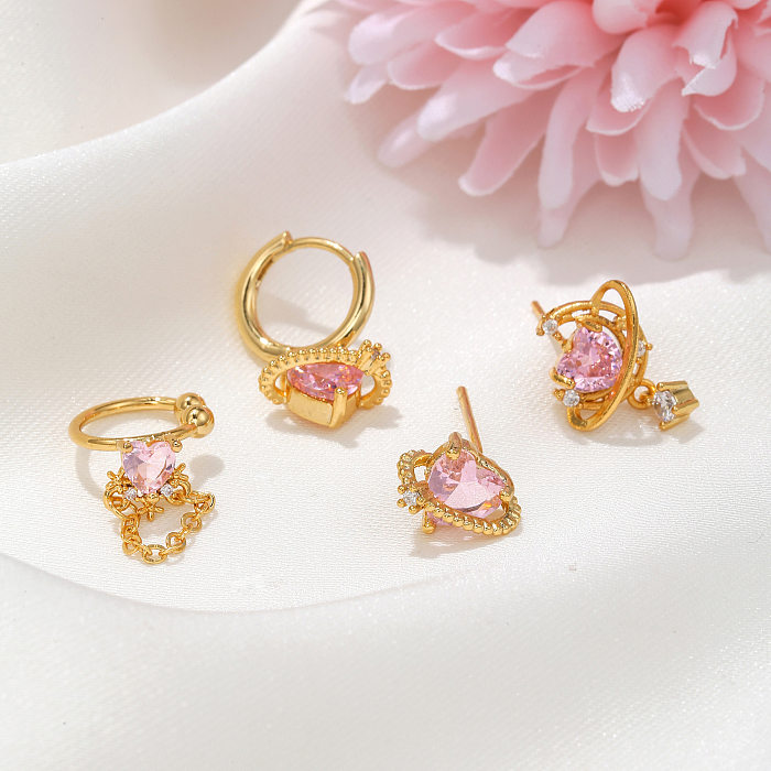 Casual Heart Shape Brass Drop Earrings Ear Studs Gem Copper Earrings