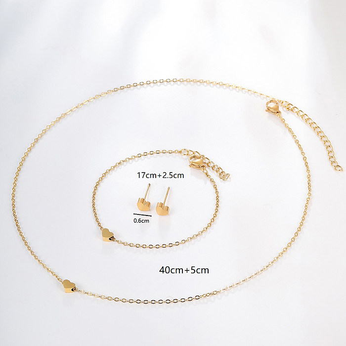 Style simple carré en forme de coeur en acier inoxydable placage bracelets boucles d'oreilles collier 1 ensemble