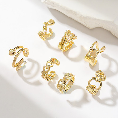 7 peças estilo coreano ondas formato de coração chapeamento cobre banhado a ouro punhos de orelha
