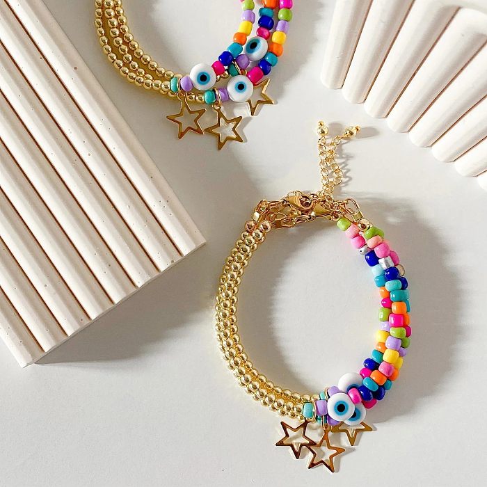 Moderner Stil, Sternauge, Glas, Glas, Kupfer, Perlenbeschichtung, 18 Karat vergoldete Armbänder