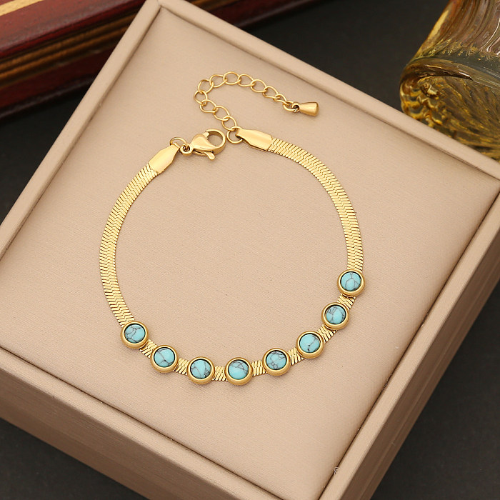 Elegant Vintage Style Round Stainless Steel Plating Inlay Turquoise Bracelets Earrings Necklace
