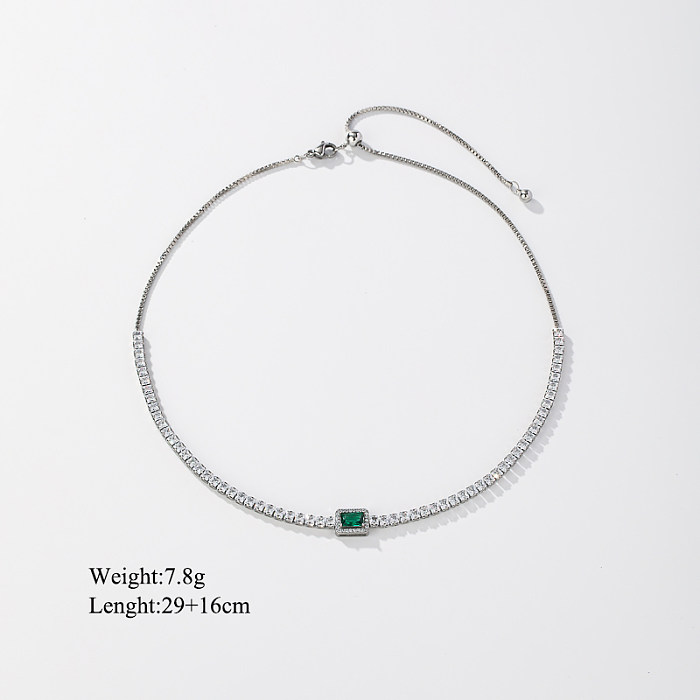 Glamouröse, glänzende, rechteckige, verkupferte Inlay-Zirkon-Armband-Halskette mit 14-Karat-Vergoldung