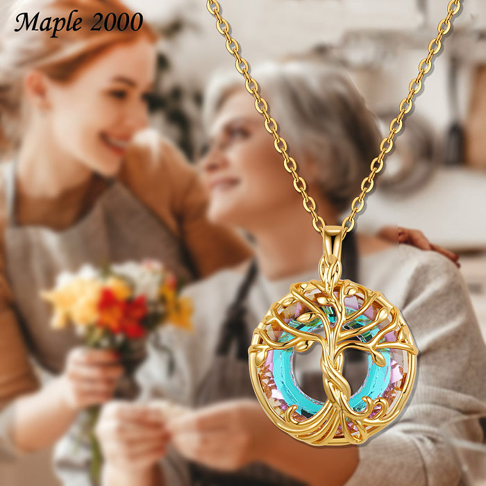 Simple Style Round Copper Crystal Glass Pendant Necklace In Bulk