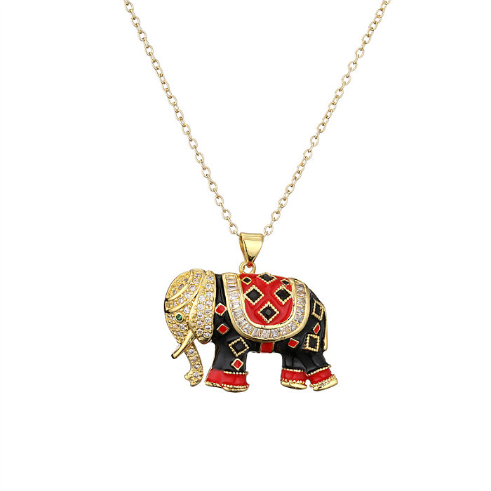 Collier pendentif mignon en cuivre et émail avec incrustation de Zircon en forme d'éléphant