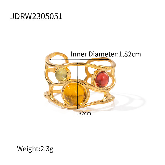 IG Style Elegante Oval Chapeamento de Aço Inoxidável Strass Incrustados Banhados a Ouro 18K Anéis Abertos