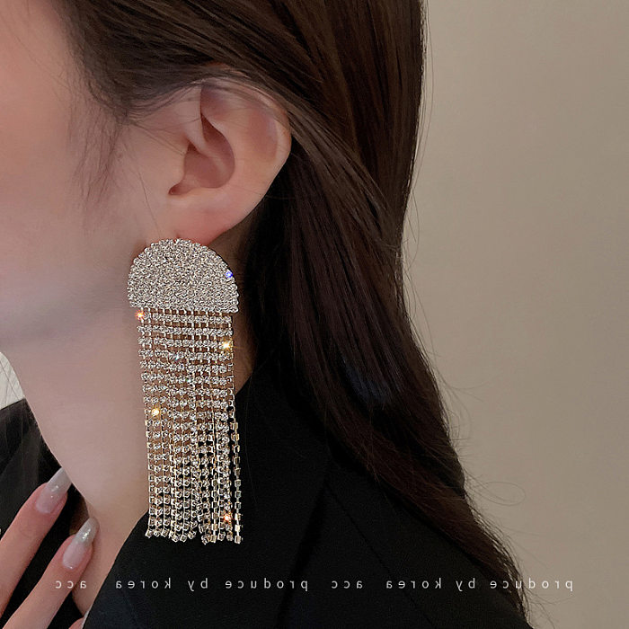 1 Pair Fashion U Shape Copper Tassel Plating Inlay Artificial Rhinestones Drop Earrings