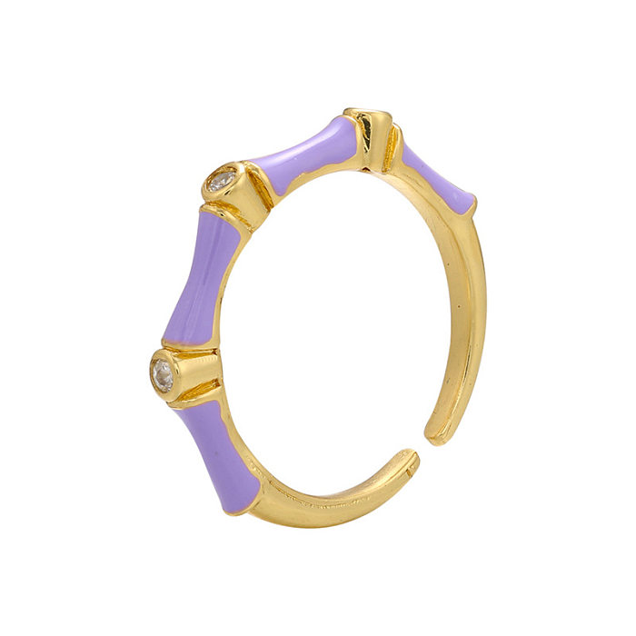Atacado joias redondas gota óleo cobre incrustado zircão anel de abertura joias
