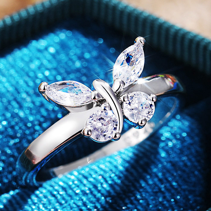 Simple Copper Butterfly-shaped Zircon Ring Female Gift Fine Ring