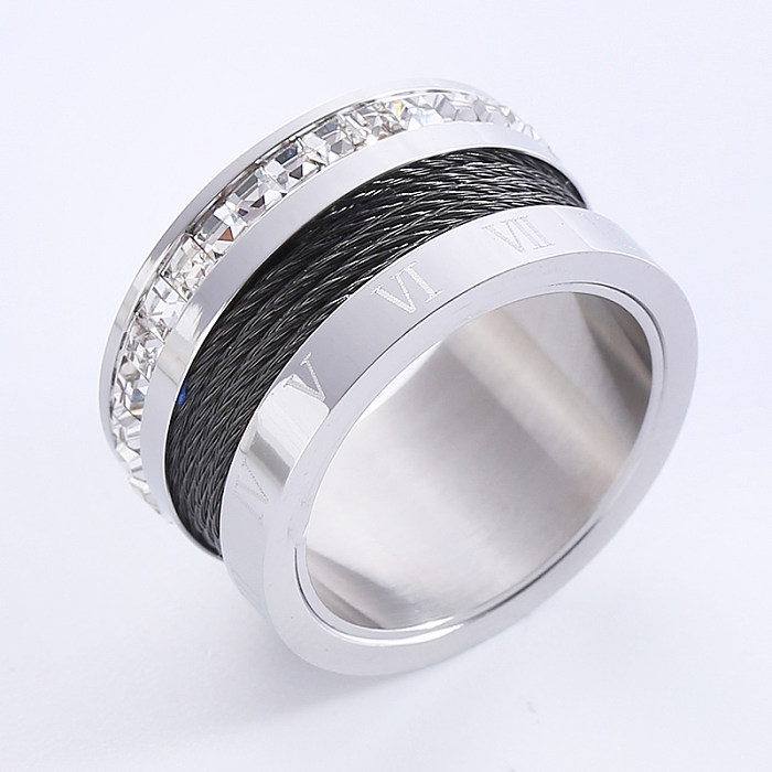 Elegant Romantic Color Block Stainless Steel Plating Inlay Rhinestones 18K Gold Plated Rings