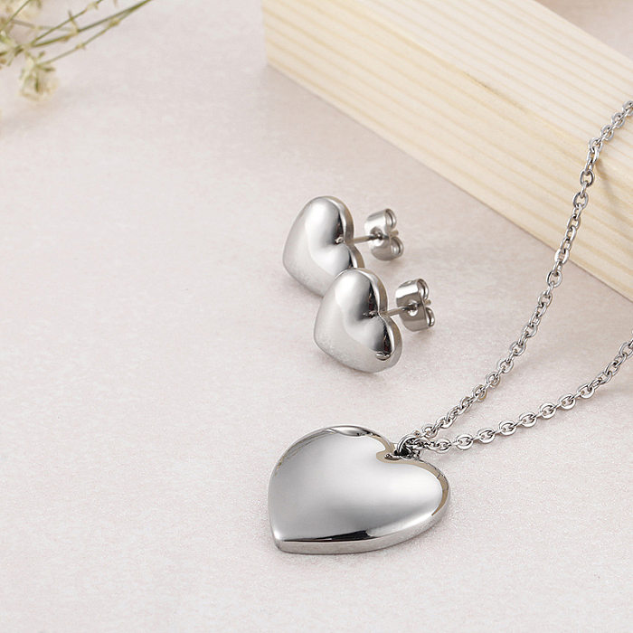 Heart-shaped Necklace Couple Earrings Fashion Titanium Steel Clavicle Necklace Earring Set