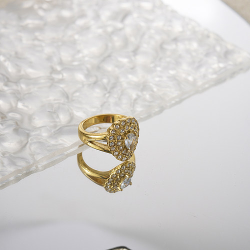 Venda por atacado de férias estilo moderno redondo chapeamento de aço inoxidável incrustado anéis de zircão banhados a ouro
