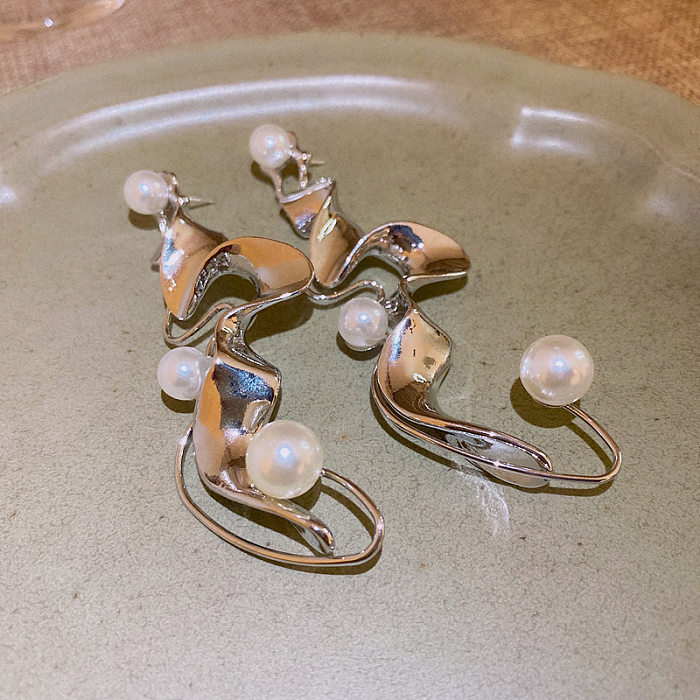 Boucles d'oreilles élégantes en forme de cœur carré, 1 paire, nœud papillon, placage de cuivre, incrustation de strass, perles, clous d'oreilles