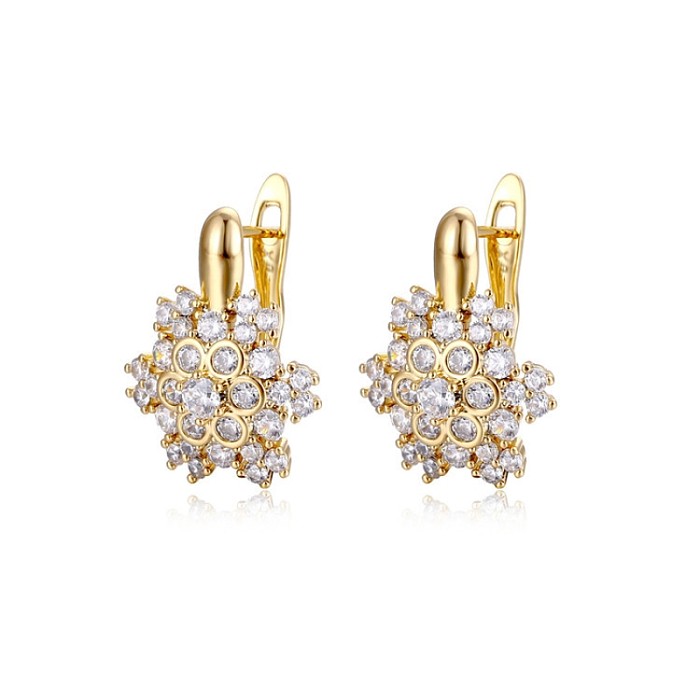1 Pair Simple Style Flower Inlay Copper Zircon Gold Plated Earrings