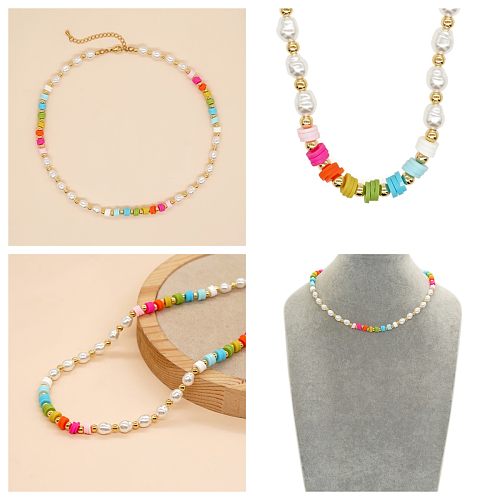 Cute Colorful Soft Clay Copper Beaded Necklace