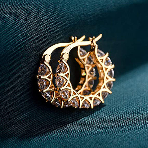 Fashion Full Inlaid Zircon Copper Lace Earrings U-shaped Earrings