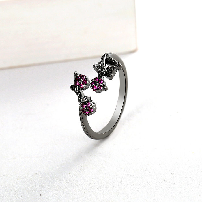 Elegant Flower Copper Inlay Zircon Open Ring