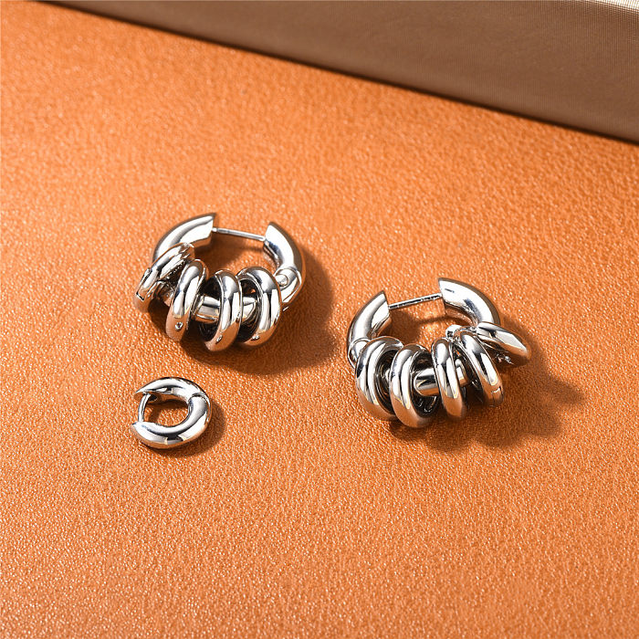 1 paire de boucles d'oreilles géométriques de Style Simple, placage de couleur unie en cuivre plaqué or 18 carats