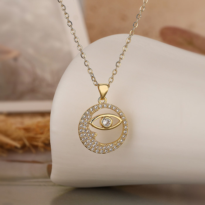 Simple Style Commute Round Copper Plating Inlay Zircon 18K Gold Plated Pendant Necklace