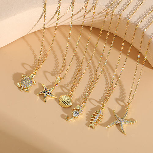 Elegante, klassische Stern-Kupfer-Halskette mit unregelmäßiger Beschichtung und Zirkon-Inlay, 14 Karat vergoldet