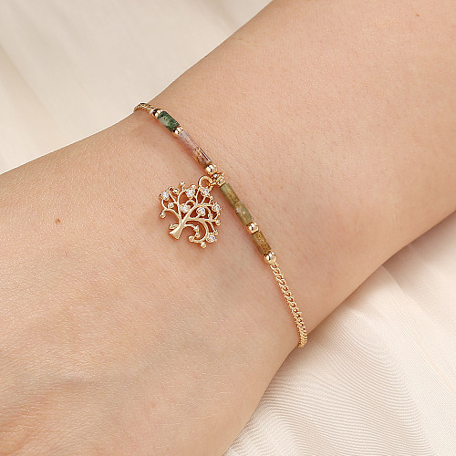 Einfache Art-Baum-Kupfer-Armband-Perlen-Zirkon-Kupfer-Armbänder