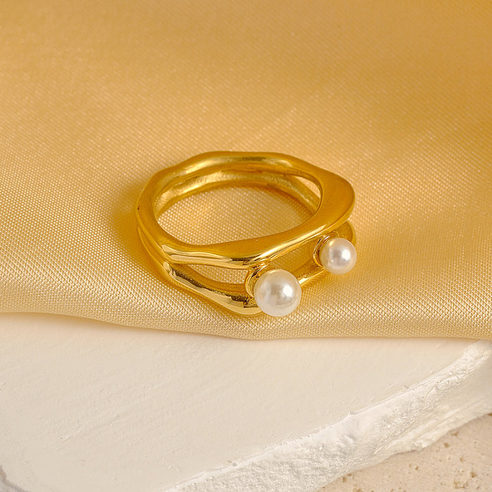 Vacation Modern Style Classic Style Geometric Stainless Steel Plating Inlay Artificial Pearls Gold Plated Rings
