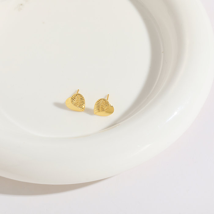1 Pair Classic Style Heart Shape Copper Inlay Zircon 14K Gold Plated Drop Earrings