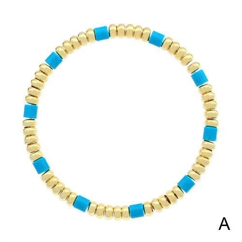 Bracelets plaqués or avec pierre semi-précieuse rétro bloc de couleur