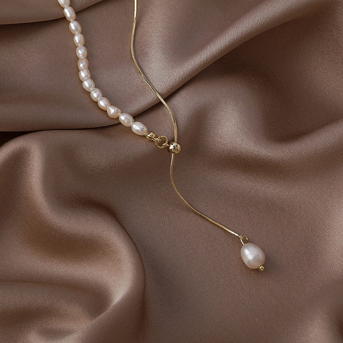 Collier pendentif en perles de cuivre de perles baroques rondes de style simple