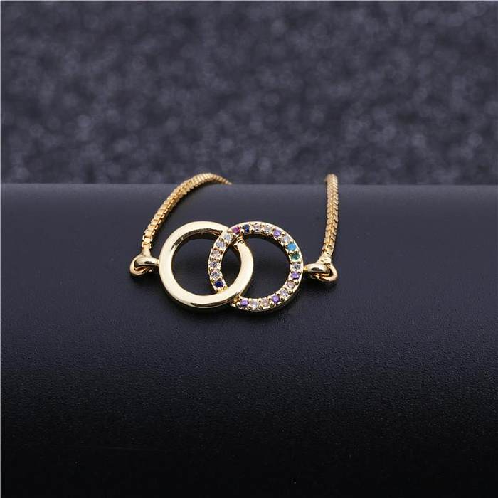 Pulsera de doble anillo ajustable con circonitas de color de lujo coreano NHYL129528