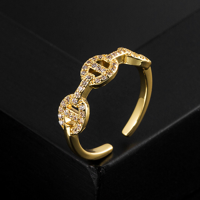 Simple Style Heart Shape Key Copper Gold Plated Zircon Open Ring 1 Piece