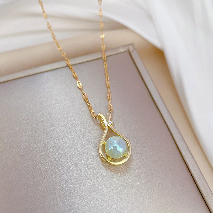 Collar con colgante de diamantes de imitación de piedras preciosas artificiales con incrustaciones de cobre de acero inoxidable geométrico elegante