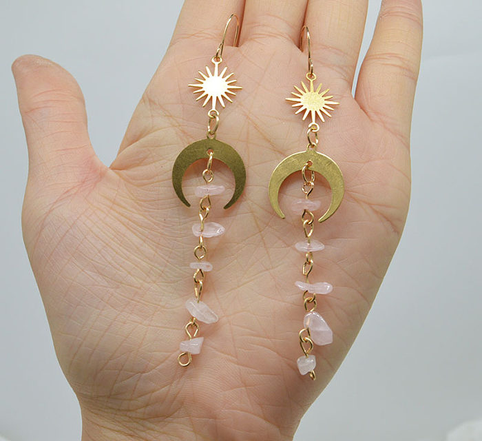 1 Pair Retro Sun Moon Copper Drop Earrings