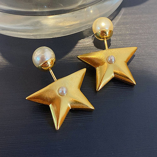 1 paire de boucles d'oreilles pendantes en cuivre plaqué étoile de style vintage