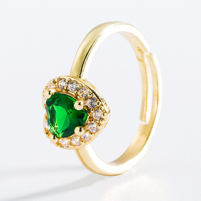 Fashion Heart-shaped Gemstone Brass Micro-inlaid Zircon Open Ring