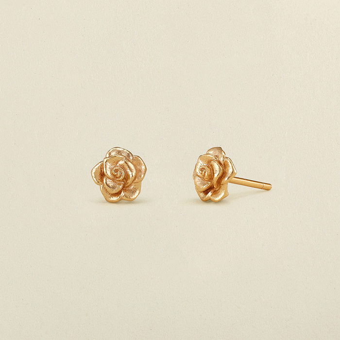 1 Pair Glam Retro Simple Style Flower Copper Plating 14K Gold Plated Ear Studs
