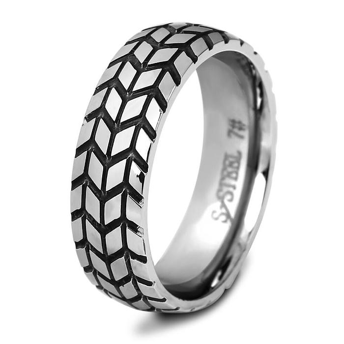 Simple Style 18K Gold Plated Tire Pattern Titanium Steel Ring