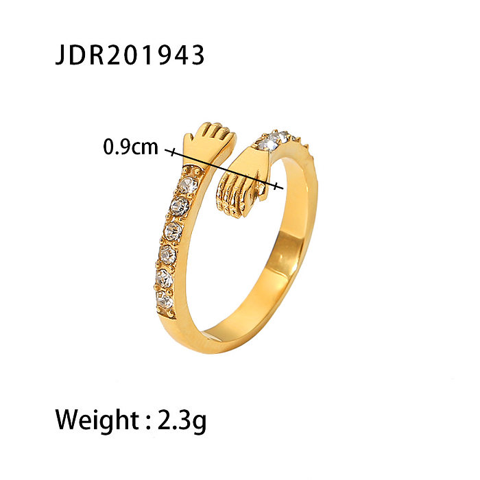 Cute Palm Stainless Steel Inlaid Zircon Open Ring