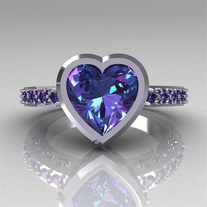 Elegant Vintage Style Heart Shape Copper Inlay Zircon Rings