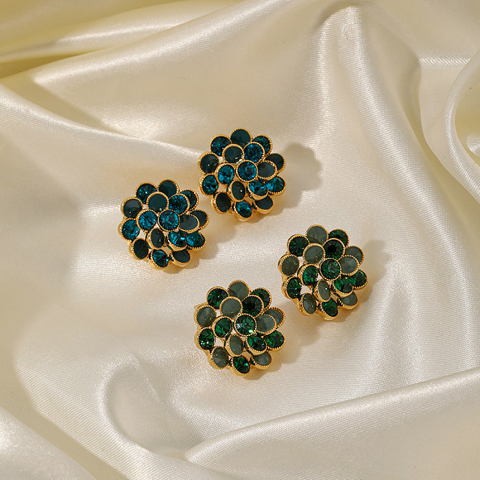 1 Pair Simple Style Flower Enamel Plating Hollow Out Copper Zircon 18K Gold Plated Ear Studs