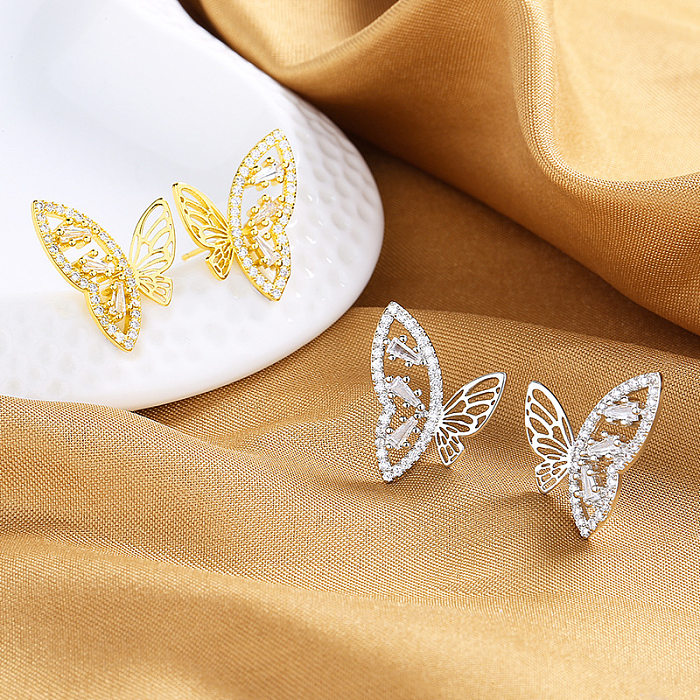 1 Pair IG Style Insect Butterfly Inlay Copper Zircon Ear Studs