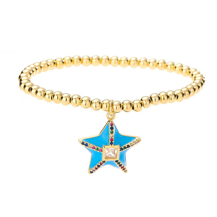 Vintage Style Star Copper Beaded Plating Inlay Zircon Gold Plated Bracelets