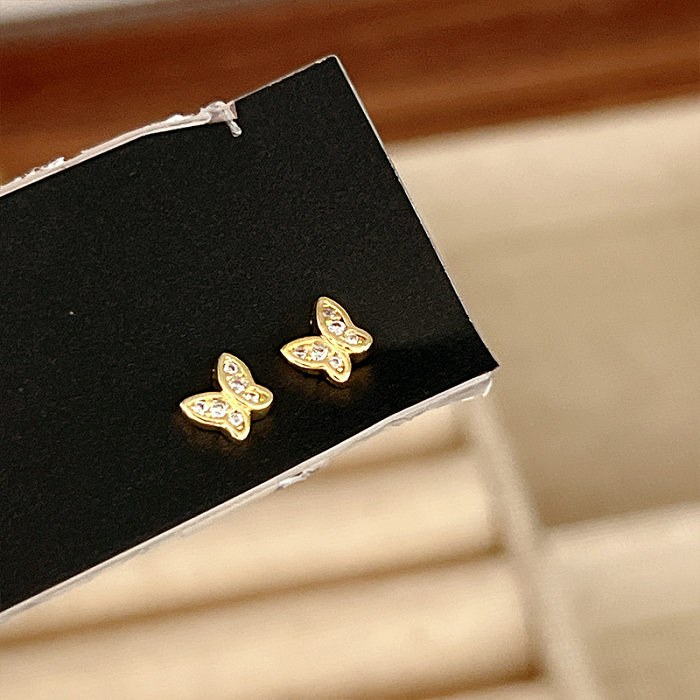 Simple Style Butterfly Copper Inlay Ear Studs