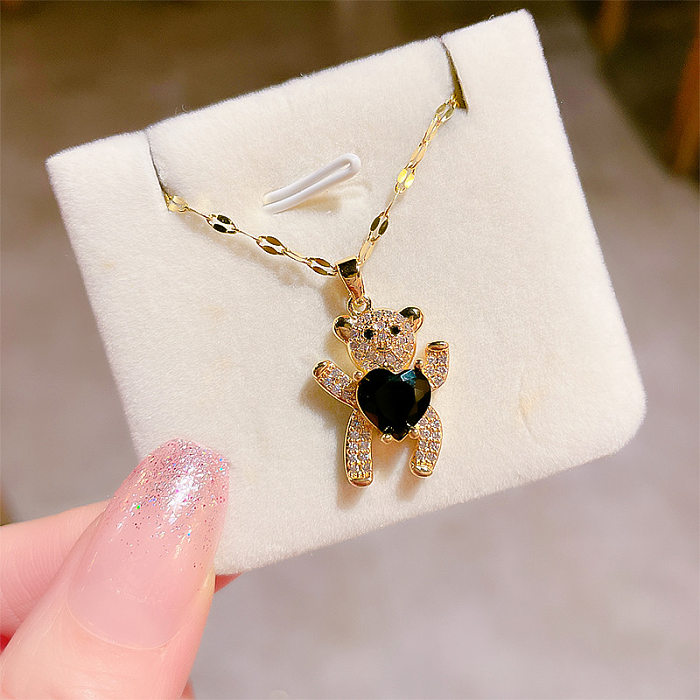 Real Gold Electroplated Bear Love Imitation Jade Necklace Trendy All-Match High-End Sense Fashionable High-End Sense Clavicle Necklace